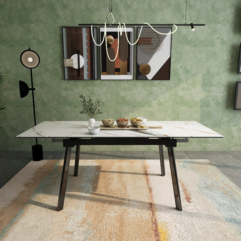 Vistal Stone Series - Luigi Minimalist Design Extendable Dining Table 1.3m/1.9m with Sintered Stone Table Top picket and rail