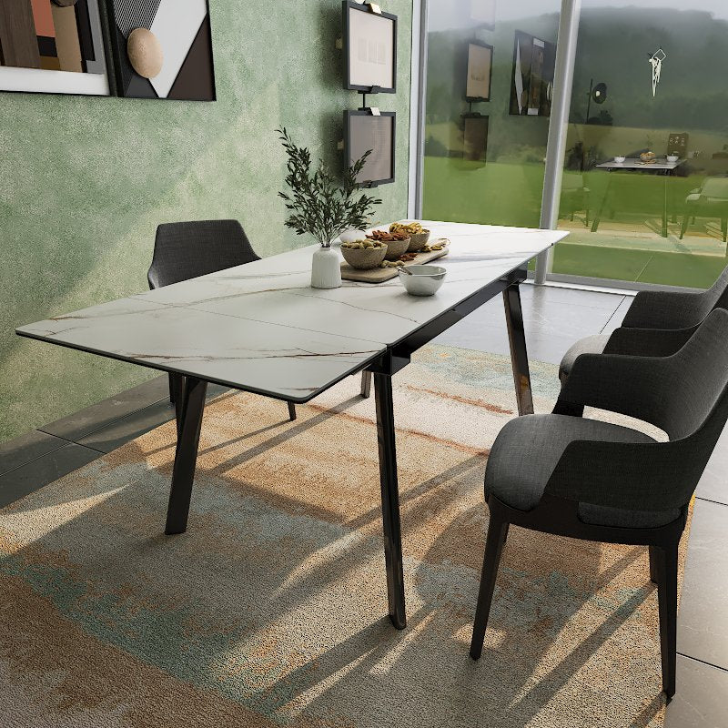 Vistal Stone Series - Luigi Minimalist Design Extendable Dining Table 1.3m/1.9m with Sintered Stone Table Top picket and rail