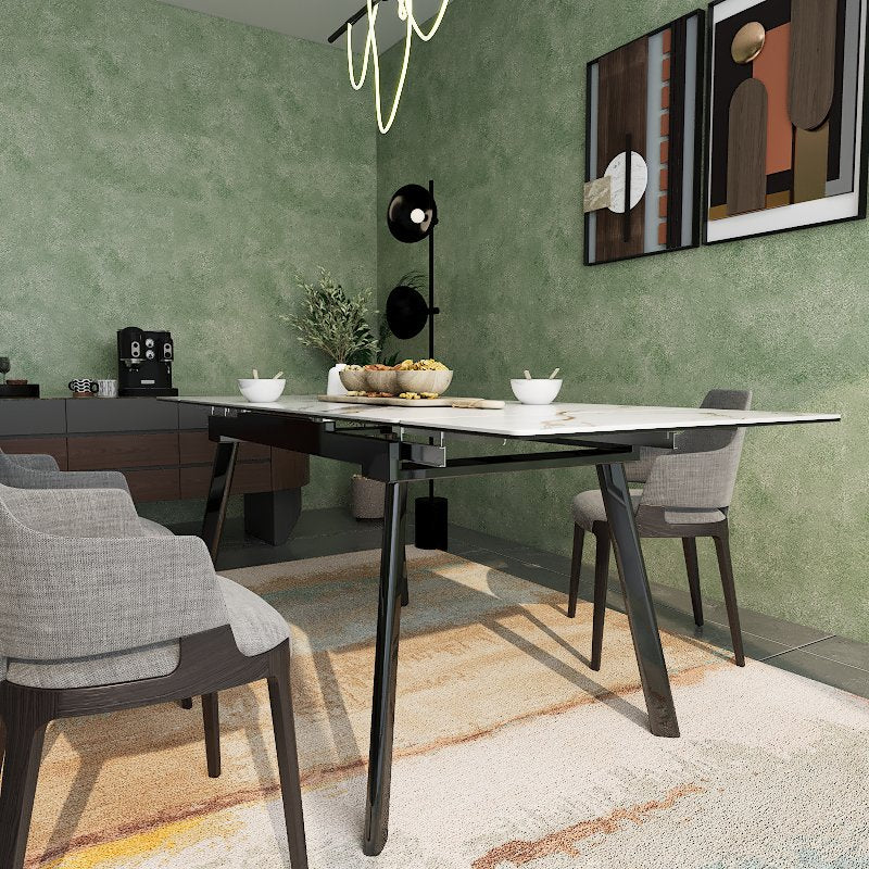 Vistal Stone Series - Luigi Minimalist Design Extendable Dining Table 1.3m/1.9m with Sintered Stone Table Top picket and rail