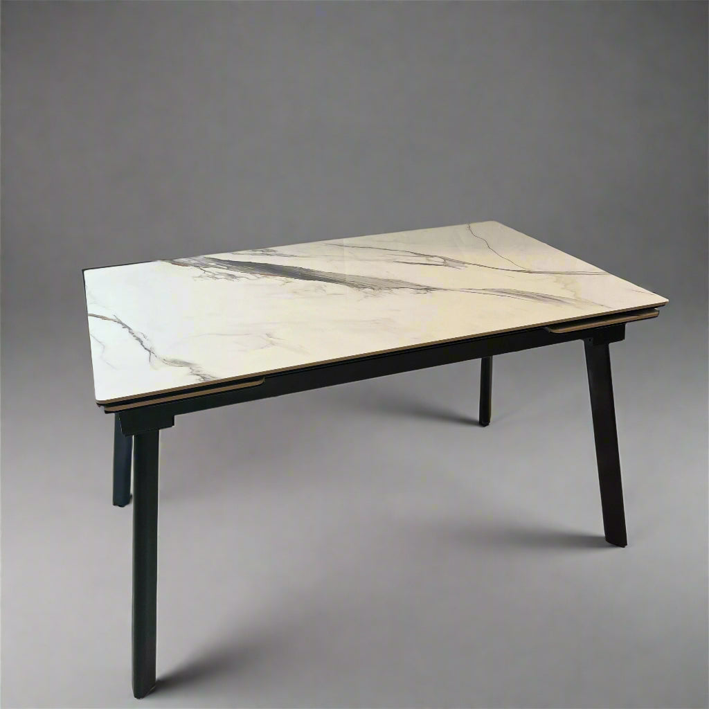 Vistal Stone Series - Luigi Minimalist Design Extendable Dining Table 1.3m/1.9m with Sintered Stone Table Top picket and rail
