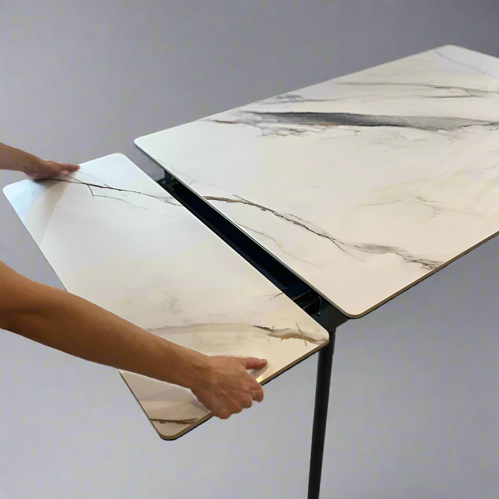 Vistal Stone Series - Luigi Minimalist Design Extendable Dining Table 1.3m/1.9m with Sintered Stone Table Top picket and rail