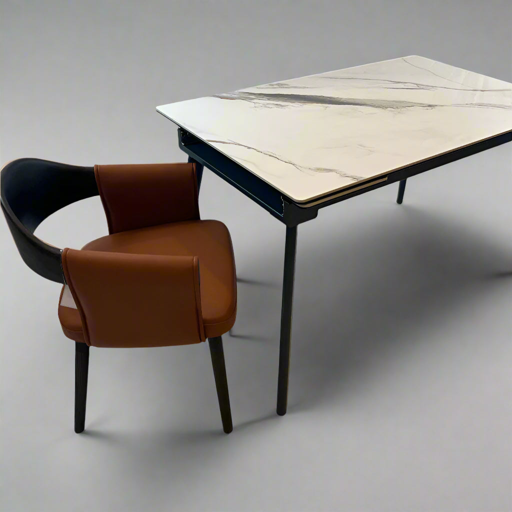 Vistal Stone Series - Luigi Minimalist Design Extendable Dining Table 1.3m/1.9m with Sintered Stone Table Top picket and rail
