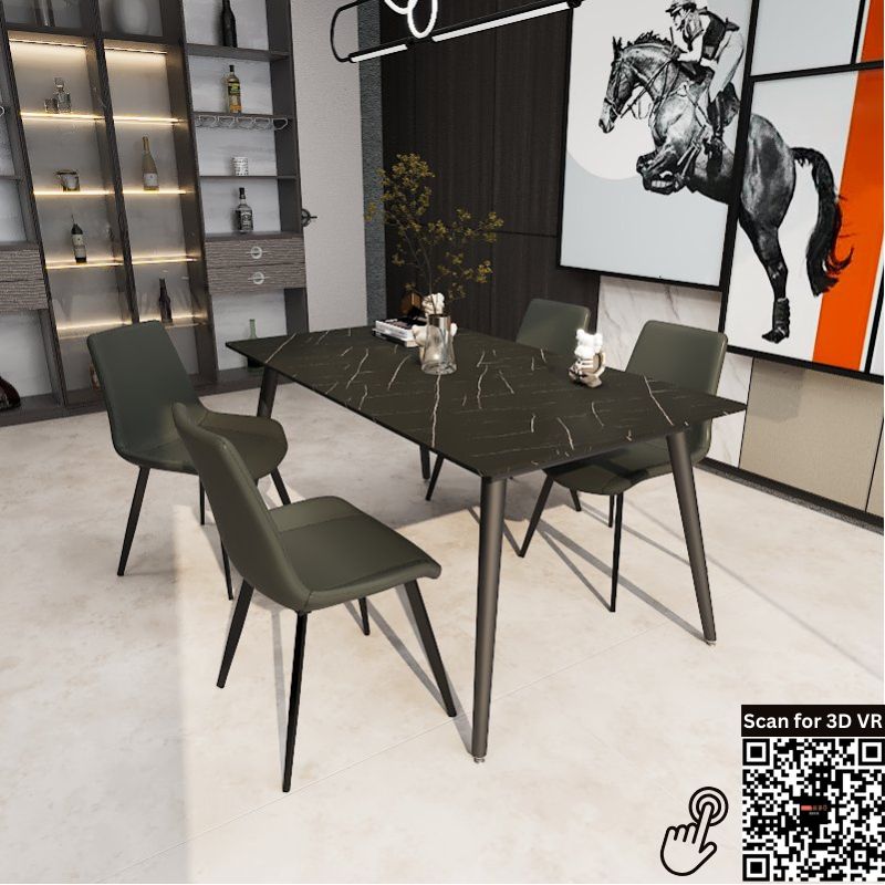 Vistal Stone Series - Mojito Minimalist Design 1.6m Dining Table Set with Sintered Stone Table Top 4-Seater/6-Seater picket and rail