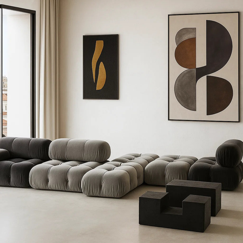 Volondra (THM-01) - Italian Minimalist Custom Sofa Bespoke in Leather & Fabric picket and rail