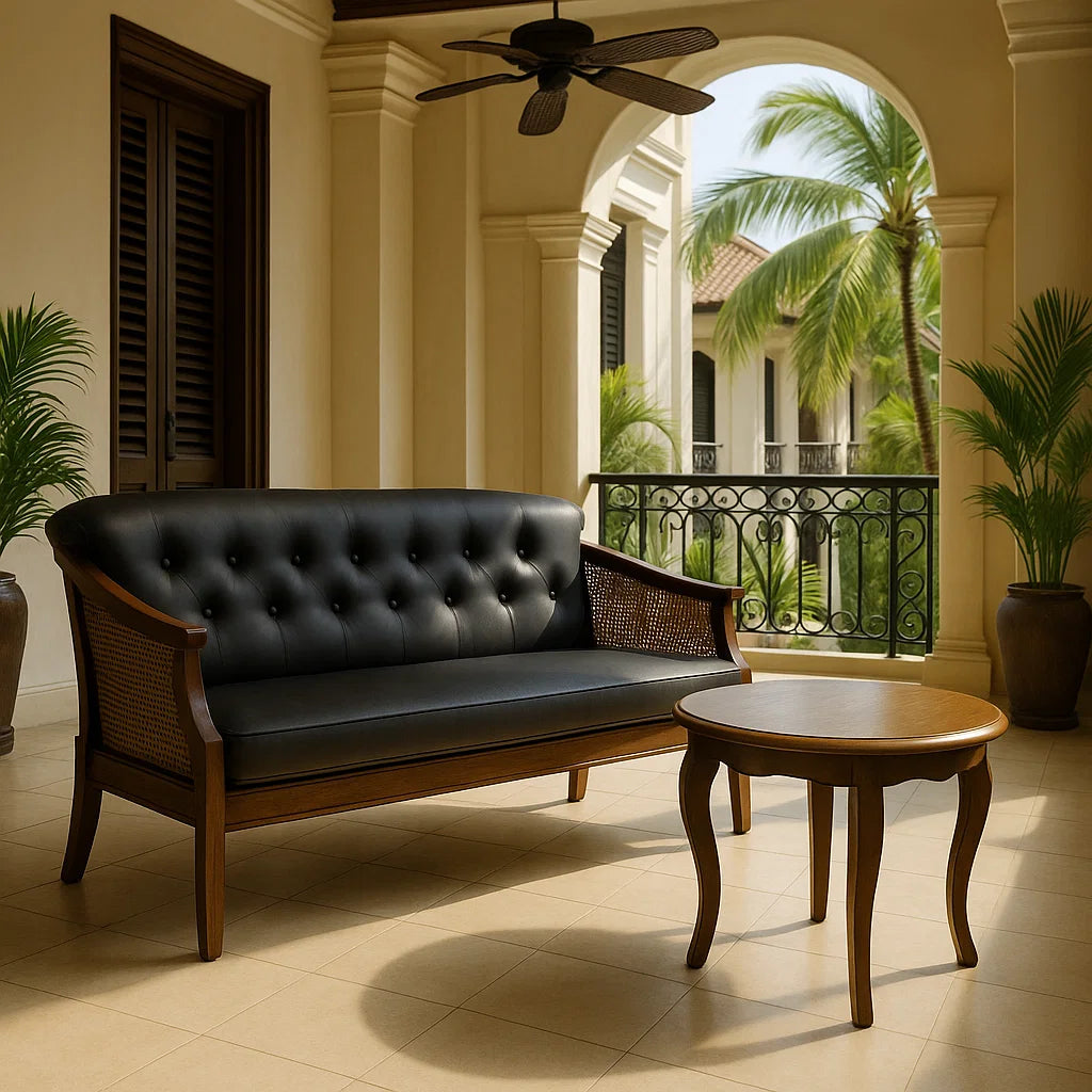 Winston Solid Wood 3-Seater Leather Sofa - Length 1.5m picket and rail